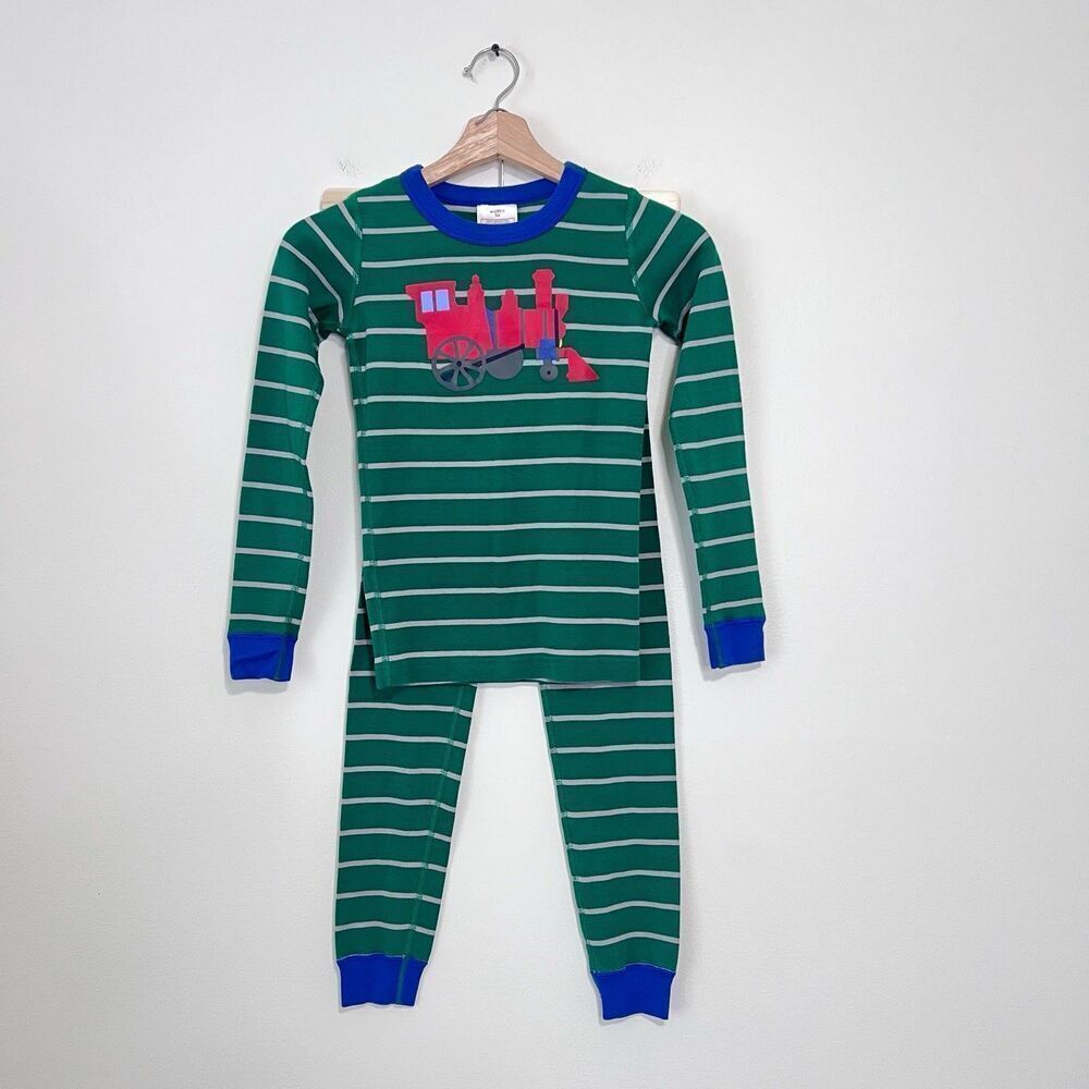 Hanna Andersson Striped Choo Choo Train Pajama Set US 8 (130cm) Organic Cotton